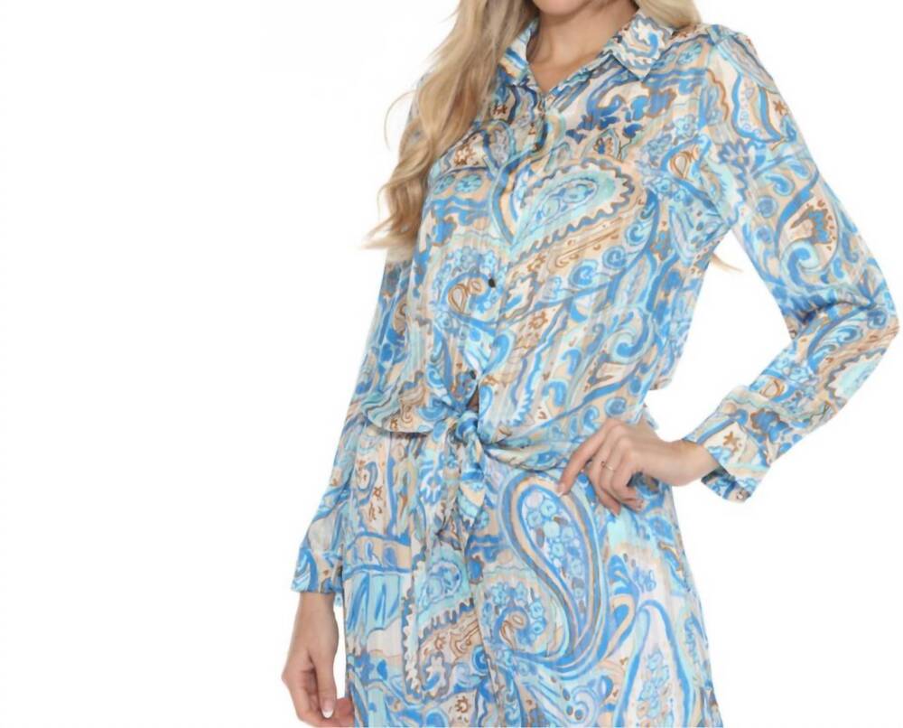 NEW AZI women's paisley print tie front blouse in blue